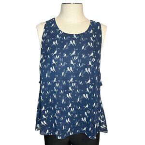 Cabi blue bird print tank blouse size M